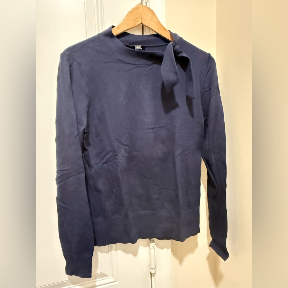 Ann Taylor Factory Midnight Blue Knit Top with Bow Accent